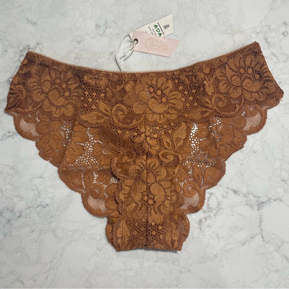 NWT We are HAH x Free People Str8 Laced Panty in Brown Sugar Sz XS